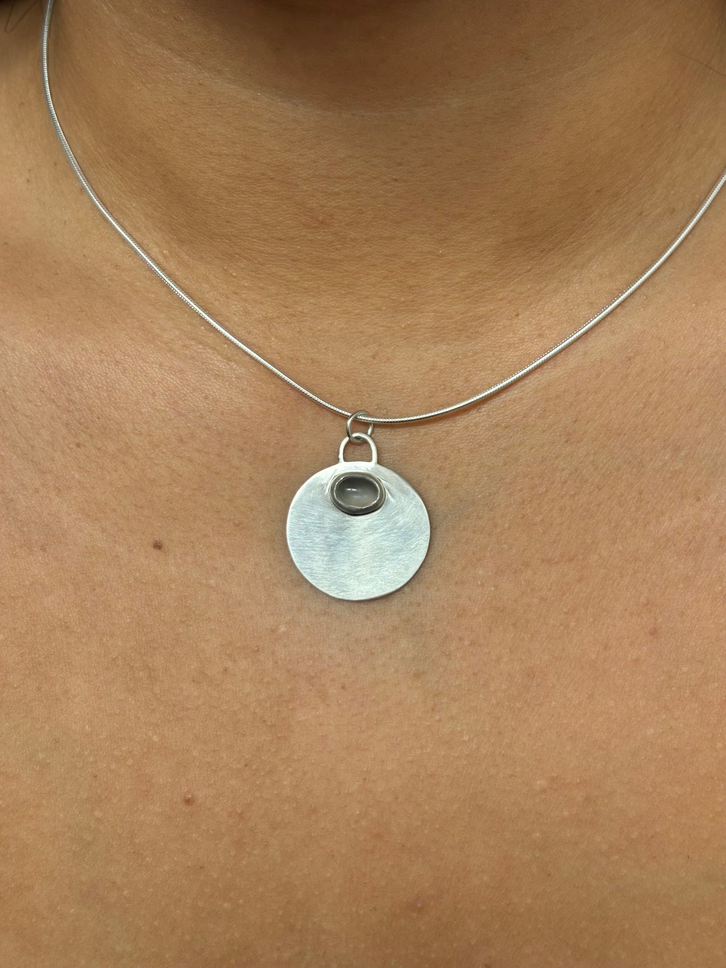 Gray Moonstone Circle Necklace