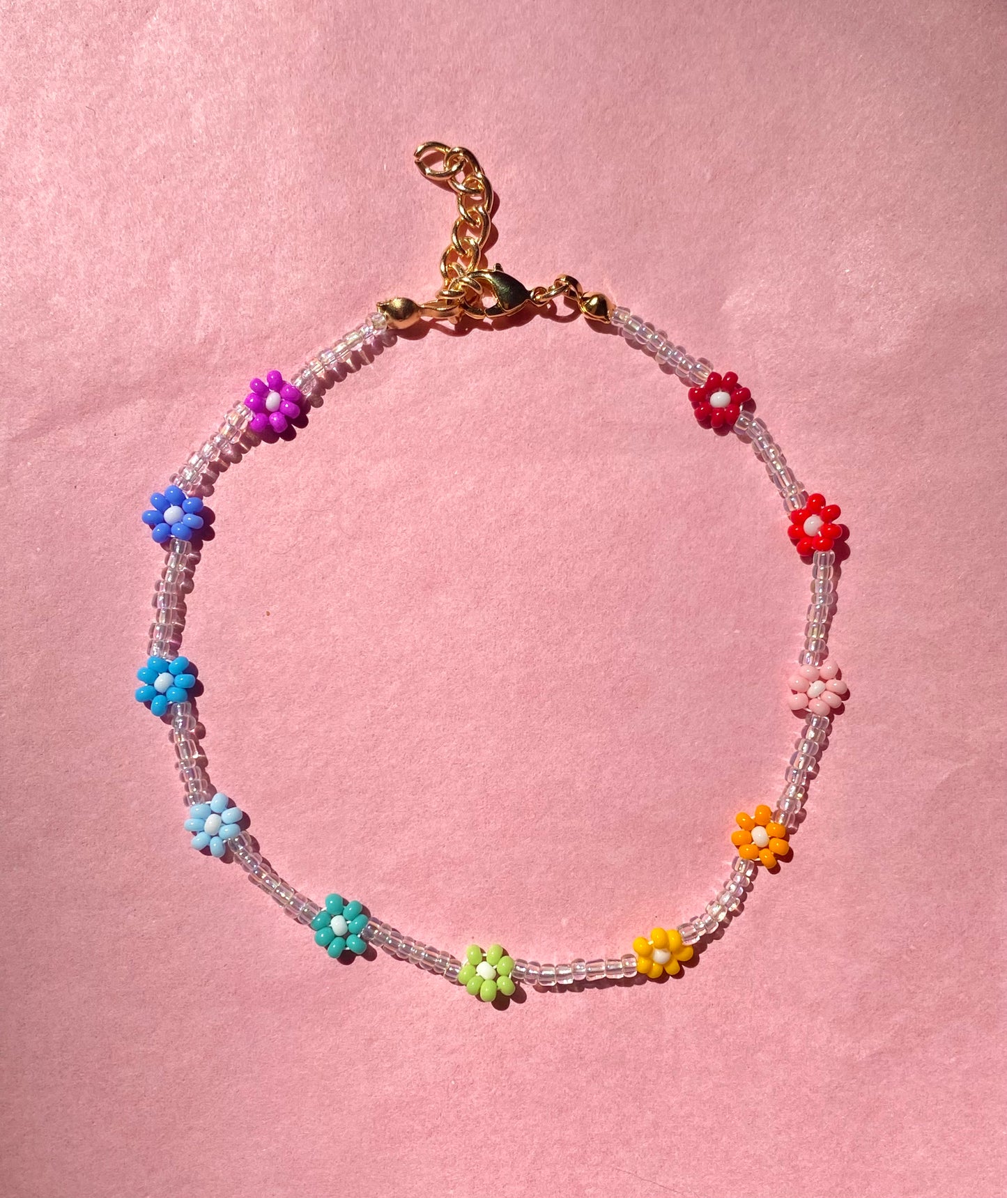 Clear Rainbow Daisy Anklet