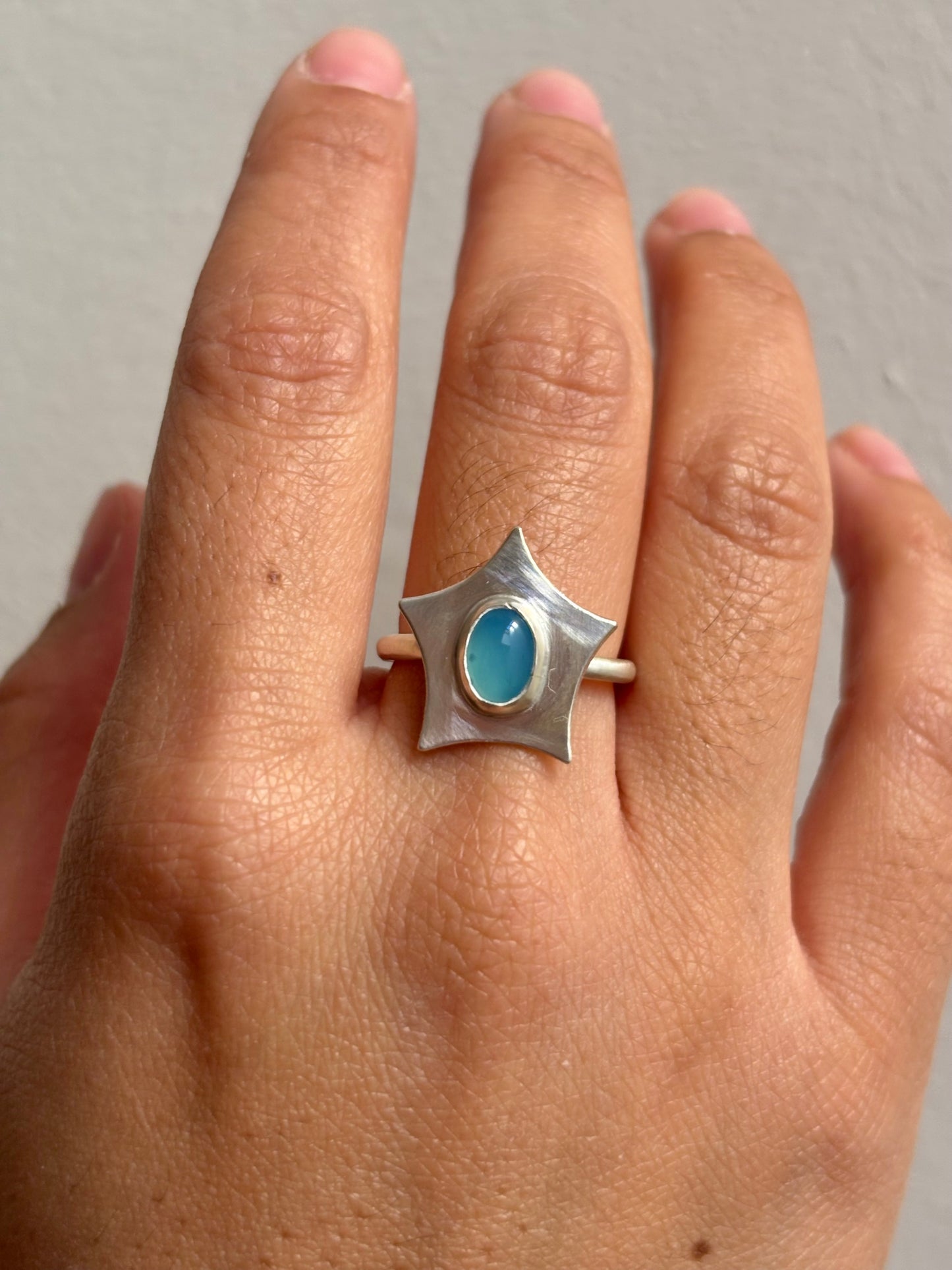 Blue Chalcedony Star Ring