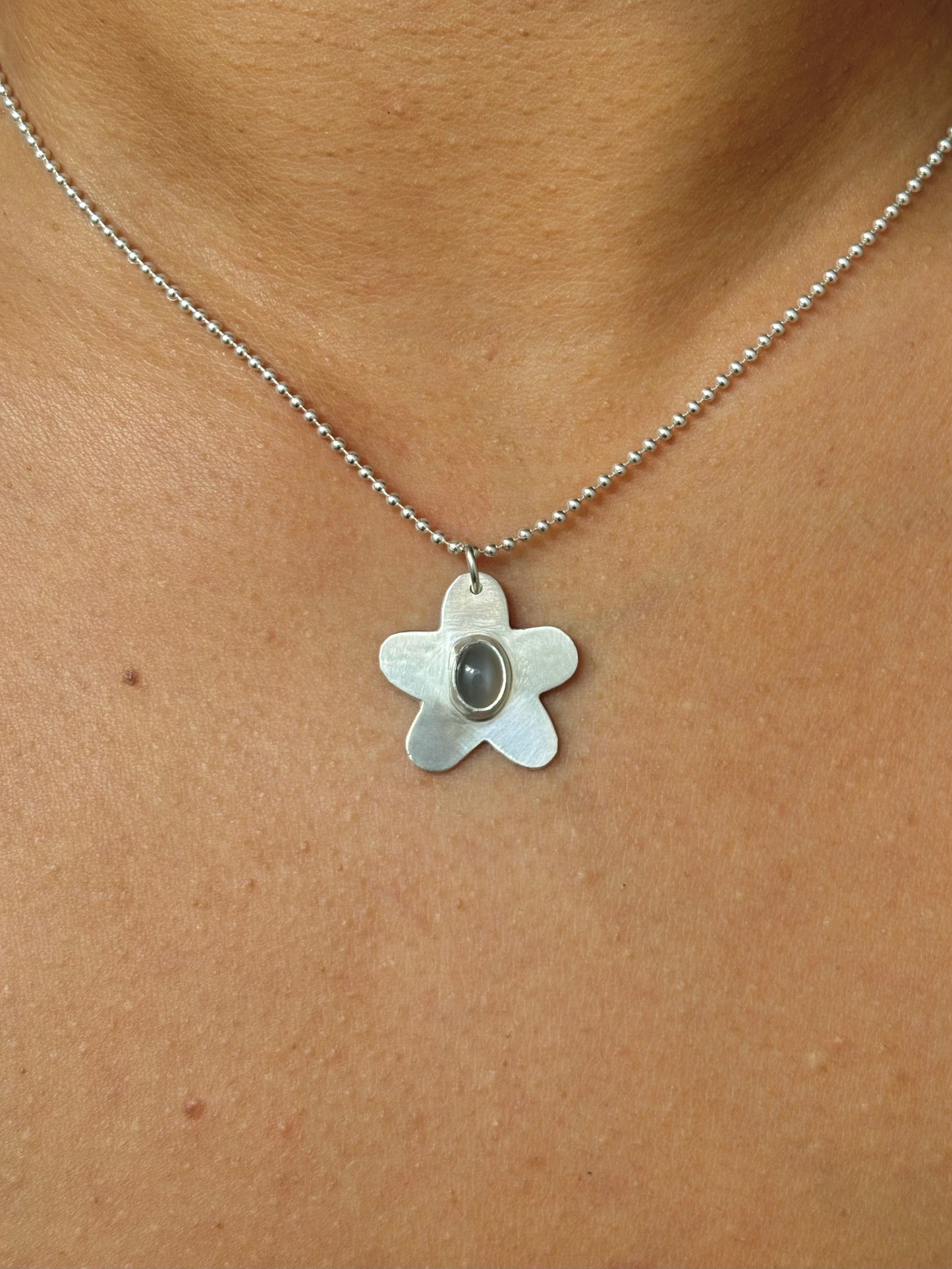 Gray Moonstone Flower Necklace