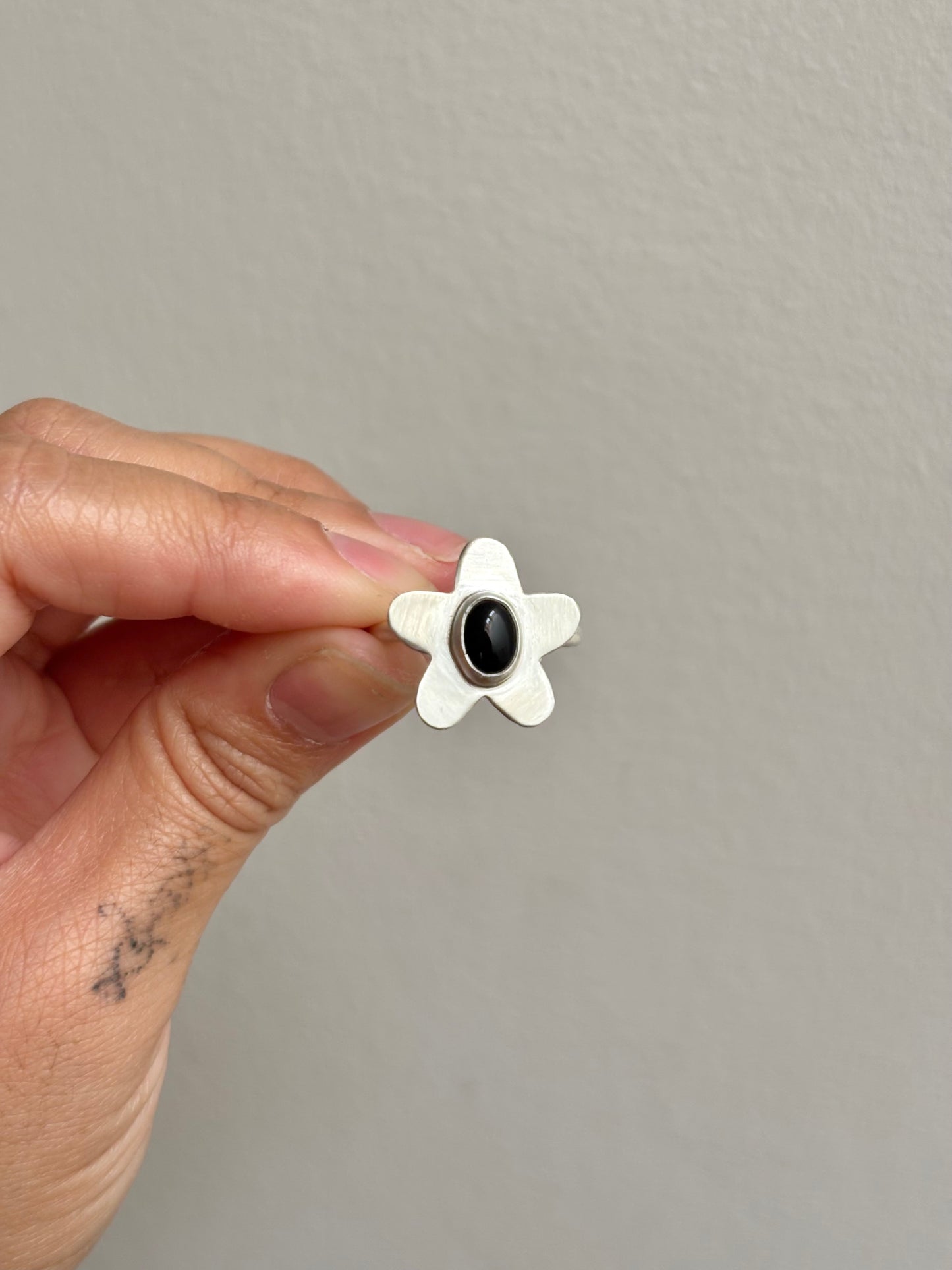 Black Onyx Flower Ring