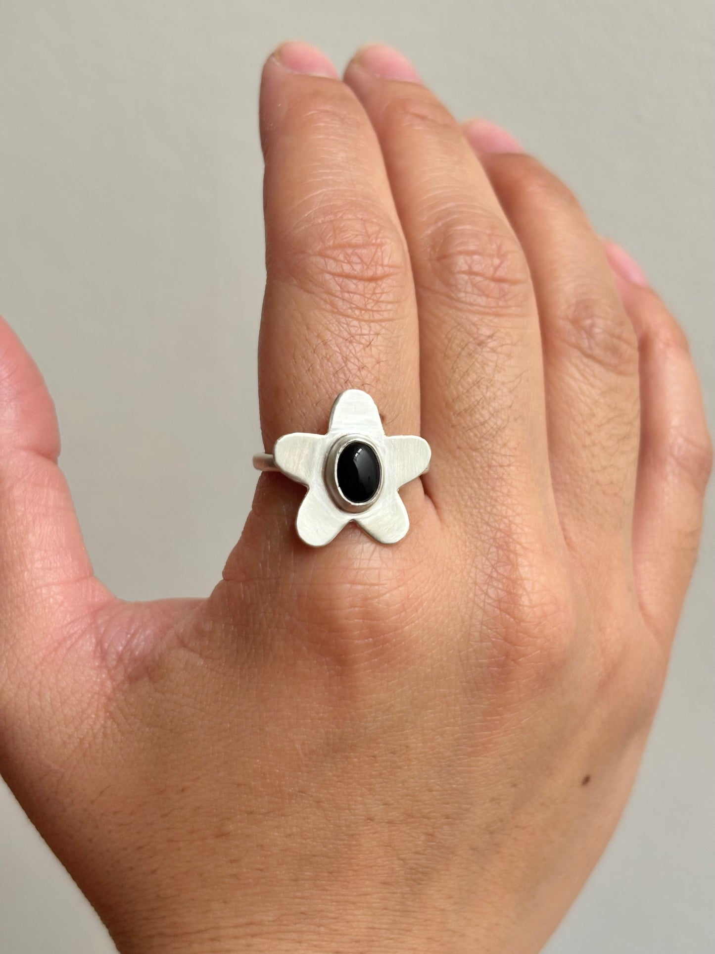 Black Onyx Flower Ring