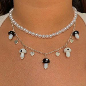 Black and White Mushroom Hearts Necklace