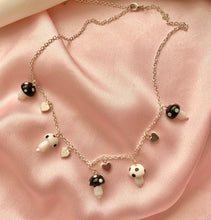 Load image into Gallery viewer, Black and White Mushroom Hearts Necklace
